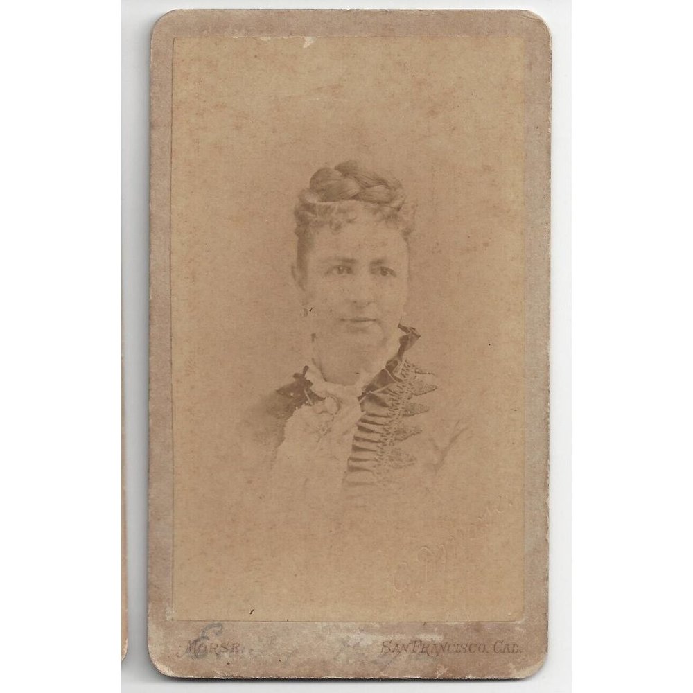 Morses CDV Lady with Fancy Hair wearing Cameo & Ruffled Dress San Francisco